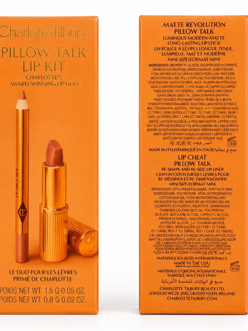Charlotte Tilbury Pillow Talk Lip Kit — Warm Nude Pink Brown retails $26.00